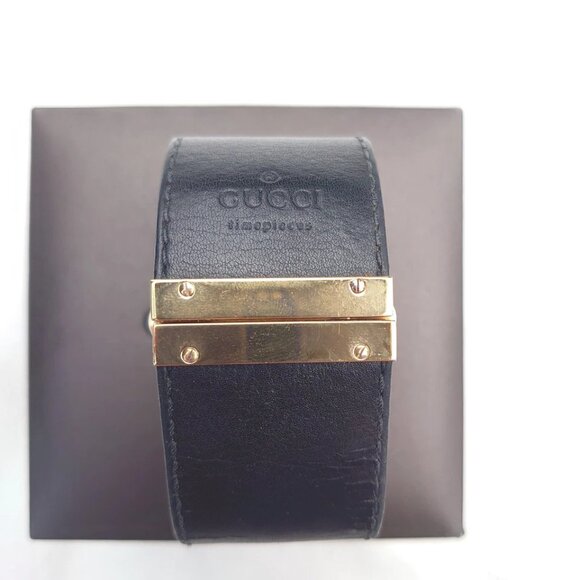 (WITH BOX) Gucci 7800L Black Leather Golden Watch Ladies Watch Working Vintage - Picture 6 of 9